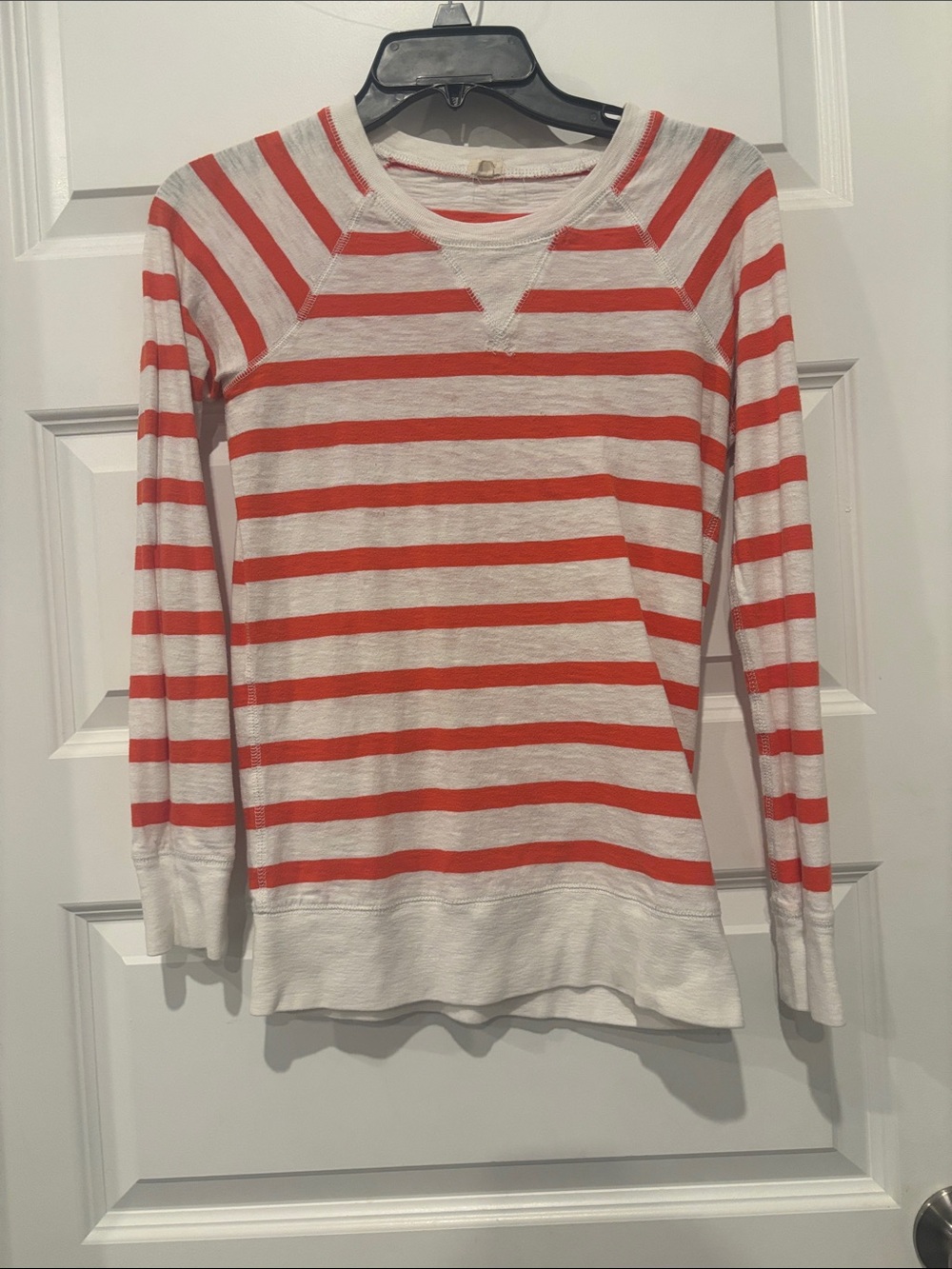 J. Crew Cream and Coral-Red Striped Long-Sleeve Tee